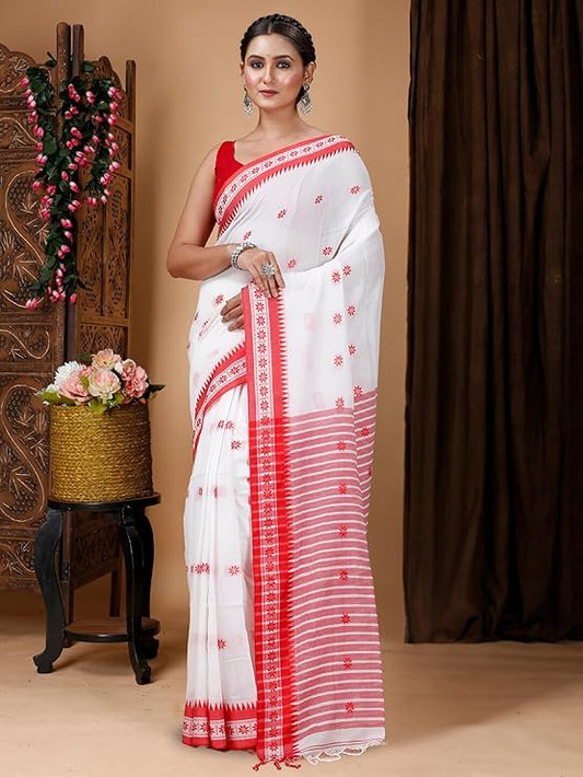 red and white saree for women