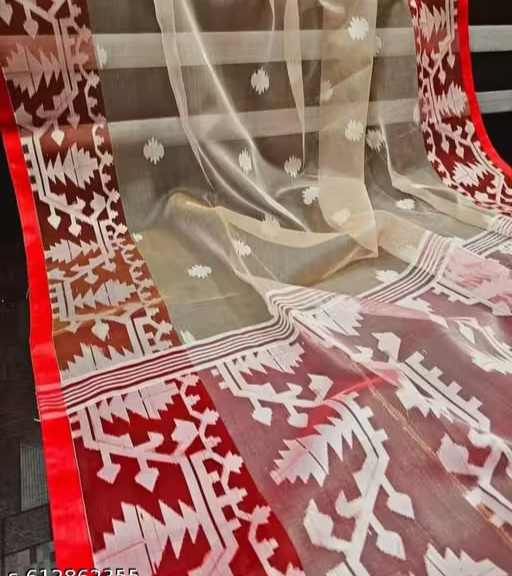 White muslin  jamdani saree