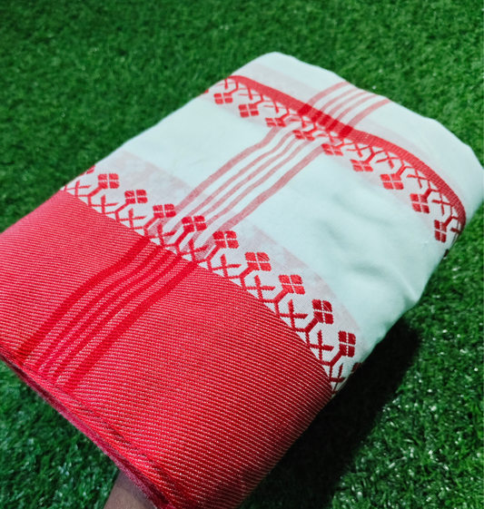 Pure cotton Red & White saree for Puja & festival
