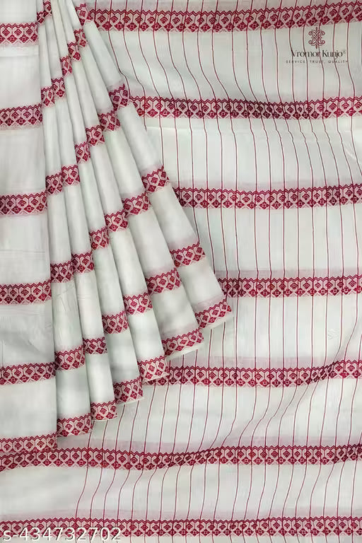 White and red saree for women